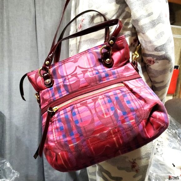 Like New Rare Coach Poppy Tartan Foldover Shoulder Bag or Cossbody Bag Purse - Picture 5 of 16